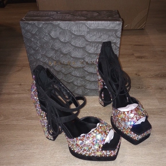 NIB Azalea Wang Brit Square Toe Strappy Platform Heel - Picture 7 of 16